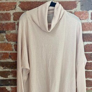 Cozy Oversize Cream Waffle Turtleneck Sweater